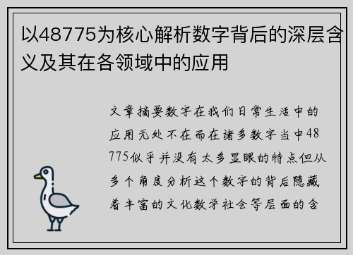 以48775为核心解析数字背后的深层含义及其在各领域中的应用